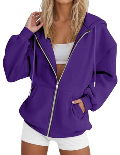 Sobzia Felpa Donna con Zip e Cappuccio Manica Lunga Comode Felpe Pile Leggera Oversize Giacca Autunno Invernale Hoodie per Sportiva Casual in Stile College S-3XL