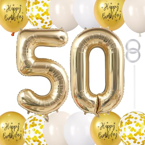 GoldRock 17 Stück XXL Luftballons 50 Geburtstag Deko Set, Deko 50 Geburtstag Frau Mann, Deko 50. Geburtstage Mann Frau,40 Zoll Zahlen 50 Luftballon+Happy Birthday Ballons,Geburtstagsdeko 50 Jahre Gold