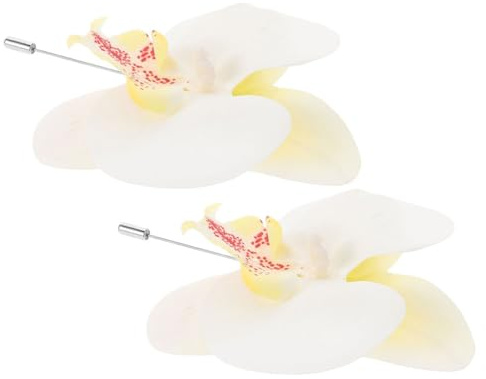 Housoutil Broche Orchidée Blanche en Soie pour Homme, Élégante et Résistante la Décoloration, Lot de 2 Pièces pour Mariages et Bals de Fin D'études