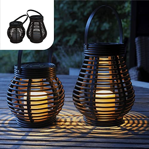 Gadgy Set 2 Lampade Solari da Esterno Effetto Rattan – Lanterne Solari Decorative Impermeabili – Luci LED da Giardino, Balcone, Patio o Terrazza – Energia Solare e Design Moderno