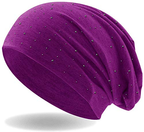 Hatstar Damen Beanie Mütze | mit edler Nieten Applikation | Mädchen Mütze | elastisches Slouch Long Beanie | leicht und weich