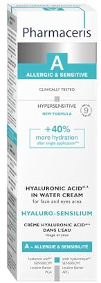 Pharmaceris A Hyaluro-Sensilium, Gesichtscreme, Hyaluronsäure in Wasser Creme für Allergische und Empfindliche Haut, Lindert Reizungen - 40 ml