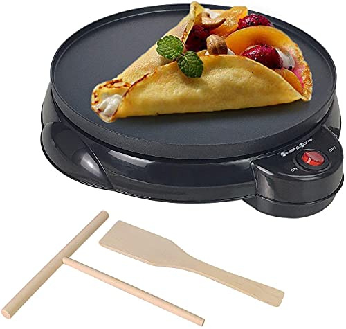 Health and Home Electric Crepe Maker - 10Crepe Pan,Crepe Griddle, Non-stick Pancake Maker - Easy Clean & Includes Wooden Spatula, Batter Spreader