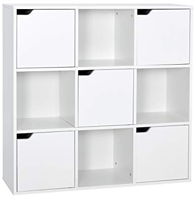 Meerveil Bücherschrank, Bücherregal, Aufbewahrungsregal, 9 Fächer mit 5 Türen, moderner Stil, Geeignet für Büro, Arbeitszimmer, Wohnzimmer, Korridor und andere Räume, weiß
