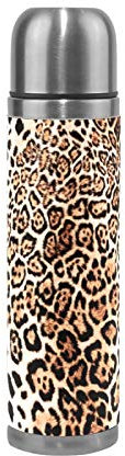Linomo Thermosflasche Tier Leopard Druck Edelstahl Wasserflasche,Isoliert Auslaufsicher, Doppelwandig Vakuumflasche für Sport Reise Camping Büro 500 ml