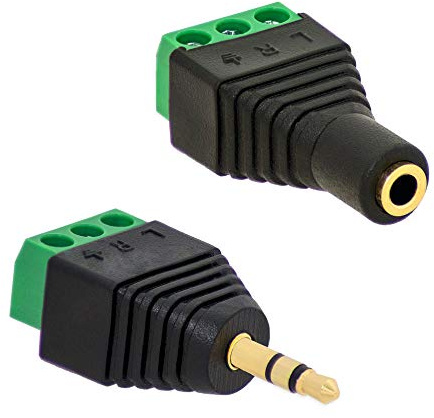 1x Klinken Stecker + 1x Buchsen 3,5mm Adapter > Terminalblock 3 Pin Schraub Klemme Set