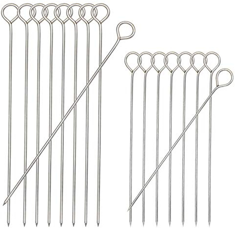 HONSHEN 30pcs Barbecue Skewers, Stainless Steel Turkey Lacers Metal Skewers for BBQ Grill,Shish Kebab Kabob Skewers,6Inch 15pcs + 8Inch 15pcs(Barbecue Skewers 6inch+8inch)