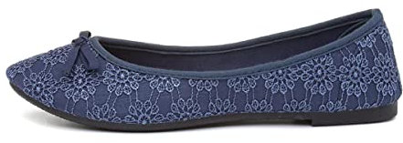 Lilley Gwen Womens Navy Lace Slip On Ballerina - Size 7 UK - Blue