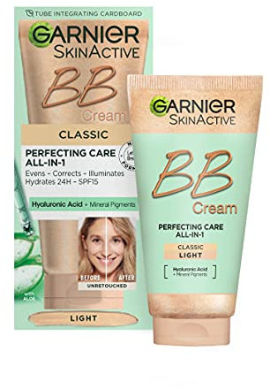 Garnier SkinActive Classic Perfecting All-in-1 BB Cream, Shade Classic Light, Tinted Moisturiser SPF 15, Brightens and Evens Skin, With Hyaluronic Acid Aloe & Mineral Pigments, 50 ml