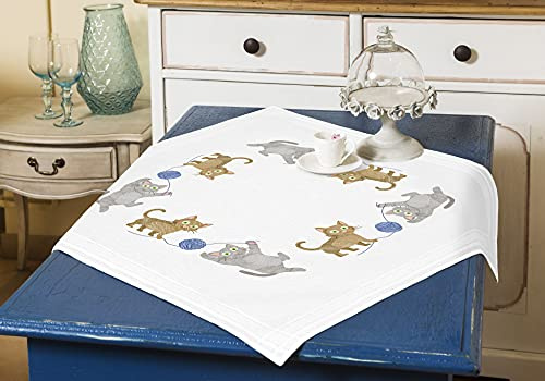 KAMACA Stickpackung Plattstich Stielstich vorgezeichnet Baumwolle komplettes Stickset mit Stickvorlage Stickerei-Kit zum Selbersticken Erwachsene (Verspielte Katzen MD 80x80 cm)