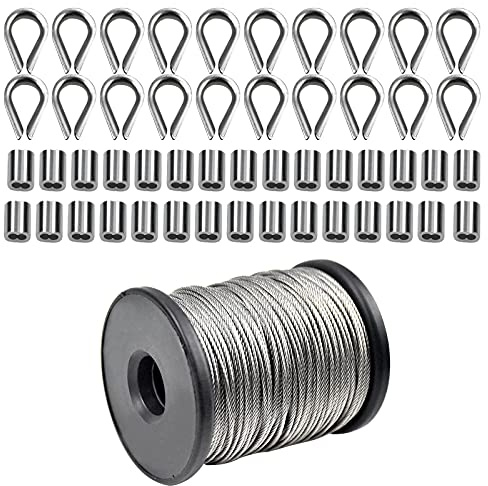 50 m kabel i rostfritt stål, 1,5 mm bildupphängningssats, klädtrådspännare, målning, metallkabel med presshylsor i aluminium och M2 för sömnad för trädgårdsgardiner