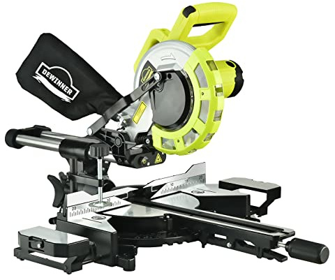 Troncatrice radiale 1700W,DEWINNER Ø diametro 216mm. Incl. 1 lama, sacchetto di raccolta polvere, chiave a brugola, 2 estensioni da tavolo e morsetto