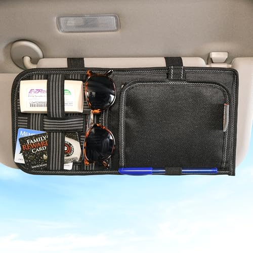 High Road Car Sun Visor Organizer with Hidden Insurance and Registration Pocket, Unbreakable Mirror and Molle Storage Panel for Sunglasses and Driving Essentials