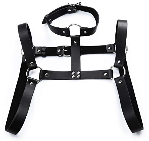 Limmion Männer Body Brust Harness Verstellbarer Brustgurt Leder für Herren Sexy Nachtshow-Kostümgurt Punk Gothic Sklave Bandage Kostüme Party Klub Outfits Sexy Bondage Kostüm Cosplay Unterwäsche