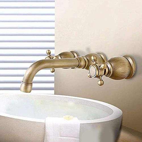Moderner an der Wand montierter Doppelgriff-Warm- und Kaltwasserhahn, Dreiloch-Warm- und Kaltwasserhähne, europäische antike Farbe, verdecktes Badezimmer good