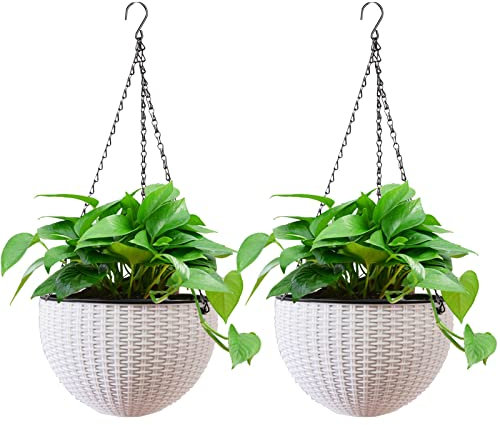 hifrom Vasi per fiori da appendere, per esterni, con catena, in cocco, grande volume, diametro come fioriera sospesa, ciotole per fiori per esterni, vasi sospesi (2 x bianco 20 cm)