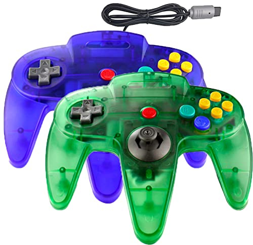 Hovlian 2 Pack Classic Controller Wired 64-Bit Gamepad Joystick für N64 Konsole (Clear Blue and Clear Green)