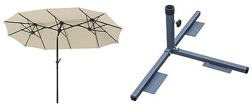 Schneider Sonnenschirm Salerno, natur, 300 x 150 cm rechteckig, 746-02, Gestell Stahl, Bespannung Polyester, 8.2 kg & Balkon-Plattenständer für Wegeplatten, 864-00, anthrazit, Stahl, 2 kg