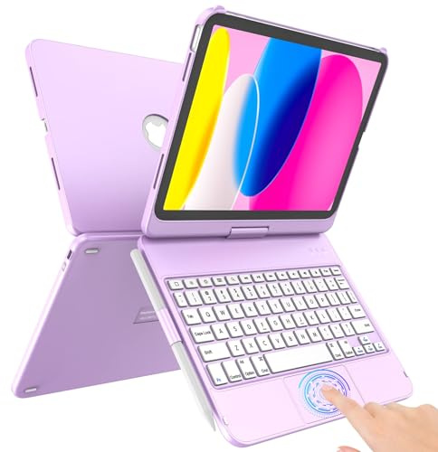GAOJIE Keyboard Case for iPad A16 11th/10th Generation with 360° Rotatable | Bluetooth Keyboard Case with Multi-Touch Trackpad for iPad A2757/A2777/A2696/A3354/A3355/A3356 10.9 /11'' 2022/2025 (Purple)