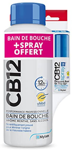 CB12 Bain de Bouche 500 ml + Spray Buccal Sans Alcool Menthe 15 ml Offert