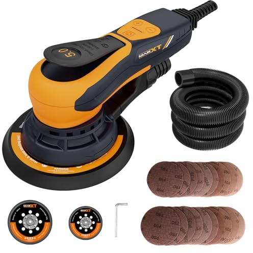 MAXXT Electric 5mm Random Orbital Sander, Palm Sander with Brushless Motor, 5&6Inch Sanding Pads, Central Vacuum, Sanders for Woodworking, Primary Wood and Panel Processing(Orange)