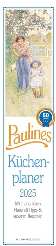 Alpha Edition - Paulines Küchenplaner 2025, 11,3x49,5cm, Streifenkalender mit einer Spalte für Termine, viele Tipps und Rezepte auf den Rückseiten und deutsches Kalendarium