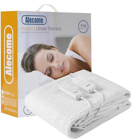 Alecome Luxury Fleece Heated Fitted Mattress Underblanket, Cover, Auto-Cut, Dual Controls, 3 Heat Settings & Machine Washable (King 165 x 137cm - Dual Control)