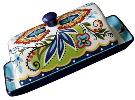 HOLIDYOYO Recipiente de Cerámica con Tapa Estilo Vintage, Contenedor para Untables y Postres, Bandeja para Pasteles, Apta para Lavavajillas, 250 G