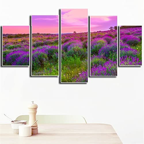 5 Teilig Leinwand Wanddeko Lila Blumen Romantische Landschaft Poster Hd Bilder Leinwanddrucke 5 Stück Gemälde Modern Wohnzimmer Wohnkultur Geschenk Ohne Rahmen 150 X 100 Cm Schlafzimmerbürohotelwandk