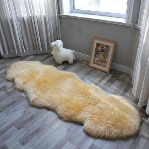 AGFNGE Sheepskin Rug, Fluffy Shaggy Area Rug, Super Soft 24‘’ x 72‘’ Sheepskin Hair Rug, Plush Rug, Decorative Rugs for Bedroom, Children's Room, Living Room (Pale Beige, 24 x 72)