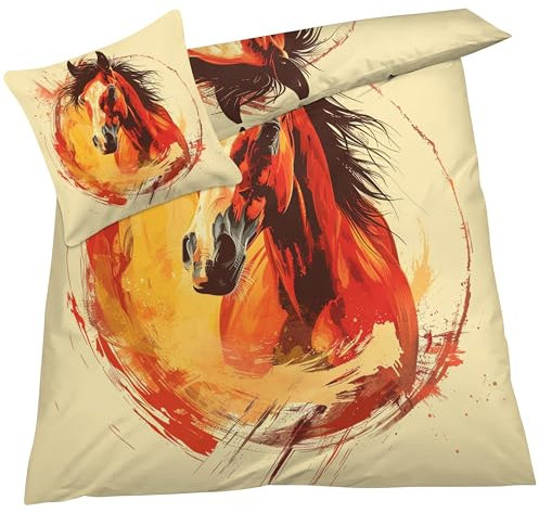 YELDAN Pferd Bettwäsche 140x200 Winter, Tiere Bettbezug 140x200 2er Set, Wendebettwäsche und Kissenbezug, Weiche & Atmungsaktive Mikrofaser Bettwäsche-Sets