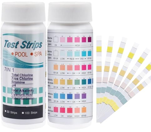 7 in 1 Pool Wassertester Set - 100 Stück pH- und Salzzustandsteststreifen