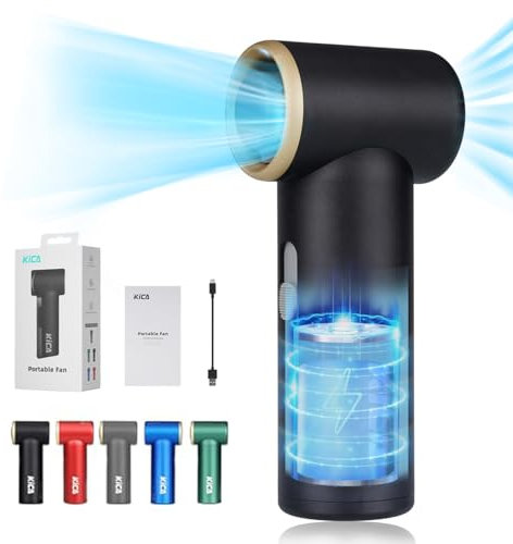 Kica JetFan Mini - Tragbarer Handventilator, USB Ventilator, 14 Stunden Betriebszeit, Stufenlose Geschwindigkeitsregelung, Metallmaterial, für Reisen, Büro, Zuhause, Sommergeschenke - Schwarz