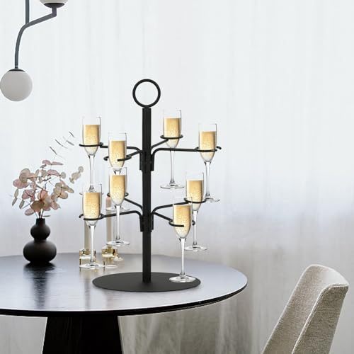 WMLBK Portabicchieri da vino, supporto per albero dei cocktail, espositore per cocktail e champagne, organizer da appendere a testa in giù, in metallo, per bar e cucina (2 ripiani, nero nuovo)