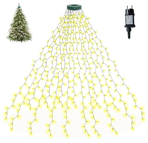 Oiamker Lichterkette Weihnachtsbaum WarmWeiß, 2M 400 LED Weihnachtsbaumbeleuchtung mit Ring und 16 Stränge Lichterkettes, Wasserdicht Lichterkette Baum für Weihnachtsbaumschmuck (2M-400L)