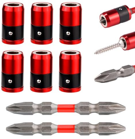 6pcs Magnetic Screw Ring Holders, Detachable Magnetic Head Screwdriver Ring with 2 Ph2 Screwdriver Bits Magnetizer Bit Holder for 1/4in Hex Screwdriver & Power Bits