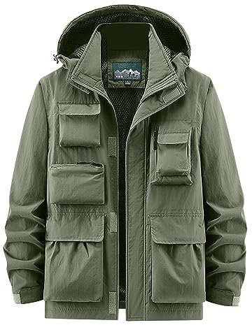 rtdgcv Männlicher Mann Langarm abnehmbare Ärmel Jacke Pocket Reißverschluss mit abnehmbare Hutjacke Herren Frühling Outdoor Jacke Herren Wasserdicht Atmungsaktiv Winddicht (AG, L)