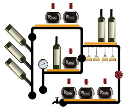 Weinregal Wand Metall Flaschenregal Schmal Wine Rack Weinschrank Hausbar Barschrank mit Weinglashalter Weinständer Getränke Regal Mini Bar Regal Wand Vitrine Hängend für Esszimmer Home Bar Küche