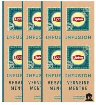 Lipton, Infusion Goût Verveine Menthe, Fraîcheur,Capsules Compatibles Nespresso, Ingrédients d'Origine 100% Naturelle, 8x10 Capsules, 80 capsules