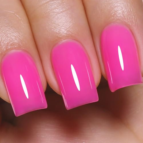 Imtiti Jelly Gel Nail Polish, Hot Pink Sheer Jelly Gel Polish Soak Off UV LED Spring Summer Translucent Art Manicure Salon DIY Design 10ml