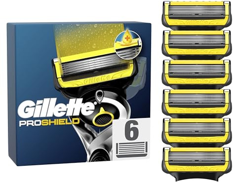 Gillette Lot De 6 Recharges De Rasoir pour Hommes Proshield, Cartouches avec Bande Lubrifiante Avant Et Après Les Lames Et Nouvelle Lubrification pour Un Rasage De Près Et Un Confort Incroyables