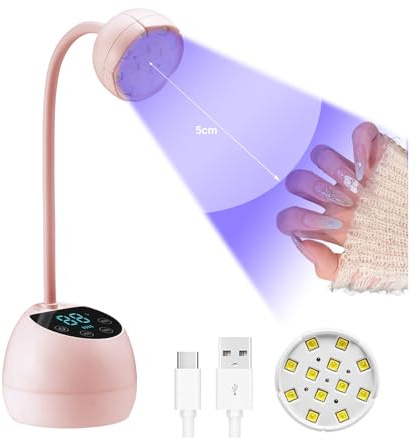Mini UV Lampe für Nägel, 12 LED-Perlen Mini-Nagellampe mit 4 Modi, Smart Auto-Sensor und LCD Display, 36W Tragbare Kleiner Nageltrockner Geeignet für Salon und Hause (Rosa)