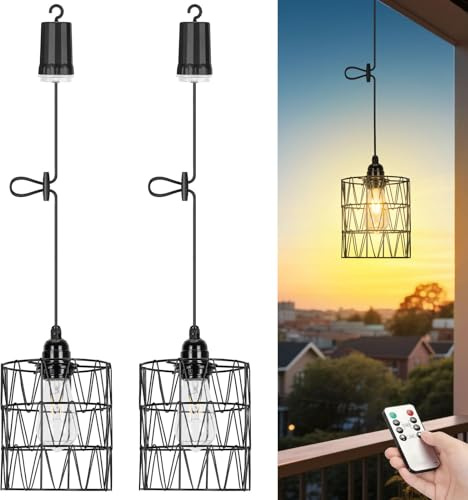 Glowlit 2 Stück Outdoor Hängelampe mit Batterie und Fernbedienun, Timer | Innen Pendelleuchte Akku Lampe Hängend, Hängeleuchte Batteriebetrieben, IP65 Wasserdicht, Dimmbar