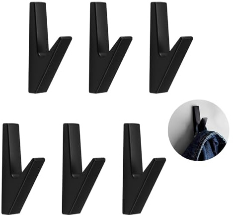 6 Stück Garderobenhaken Schwarz Matt aus Zinklegierung,Coat Hooks, Kleiderhaken Einzeln für Akustikpaneele Haken, Wandhaken Küche Bad Flur, Zubehör Wandpaneele & Garderobe