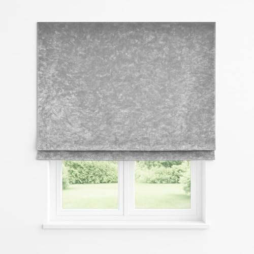 Crushed Velvet Blackout Roller Blinds Silver Grey Child Safety Soft Touch Fabric Trimmable Thermal Blinds Drop 160cm (150cm)