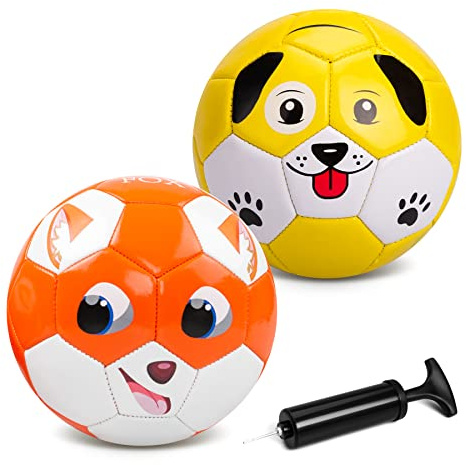 INPODAK 2 Paquetes de Pelotas de Fútbol tamaño 2,Balon Futbol para niños de 1 a 6 años,Balón con Bomba Manual,Balones pequeños para Juegos en Interior,Exterior y jardín,Regalos Futbol niño