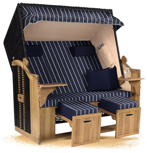 Strandkorb Hanse Ostsee XXL 2,5 Sitzer Volllieger schwarz 150cm breit, ideal für Garten, Terrasse und Balkon