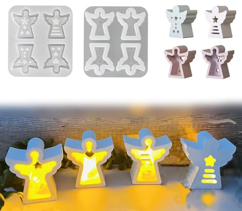 Silikonform Weihnachten Gießformen zum Gießen 4 Stück Silikonformen Engel für Adventskalender, Silikonformen Gießformen Silikon mit Herzen Schneeflocken Stern Weihnachtsdeko Innen Tisch Fenster