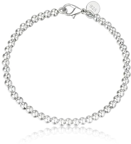 Koprek Ladies Silver Bracelet for Womens, 4mm Silver Bead Bracelet Round Bead Jewelry, Charm Beaded Bracelets Jewelry Gift for Friendship Engagement Christmas for Women Mom Girls Wife