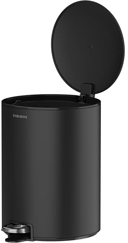 EverGrove 12L Stainless Steel Pedal Bin, Soft-Close, Matte Black | Removable inner bucket and stay-open lid; 30 x 25 x 35 cm for bathrooms, bedrooms and home offices.